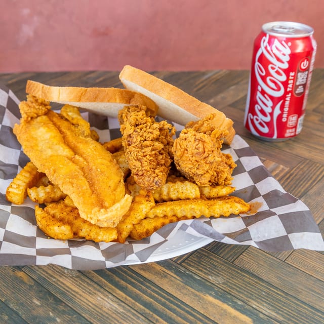 2 Pcs Tender Chicken and Catfish or Whiting Fish.