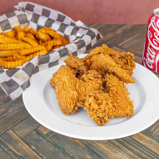 3 Whole Wings, Fries, and Drink.